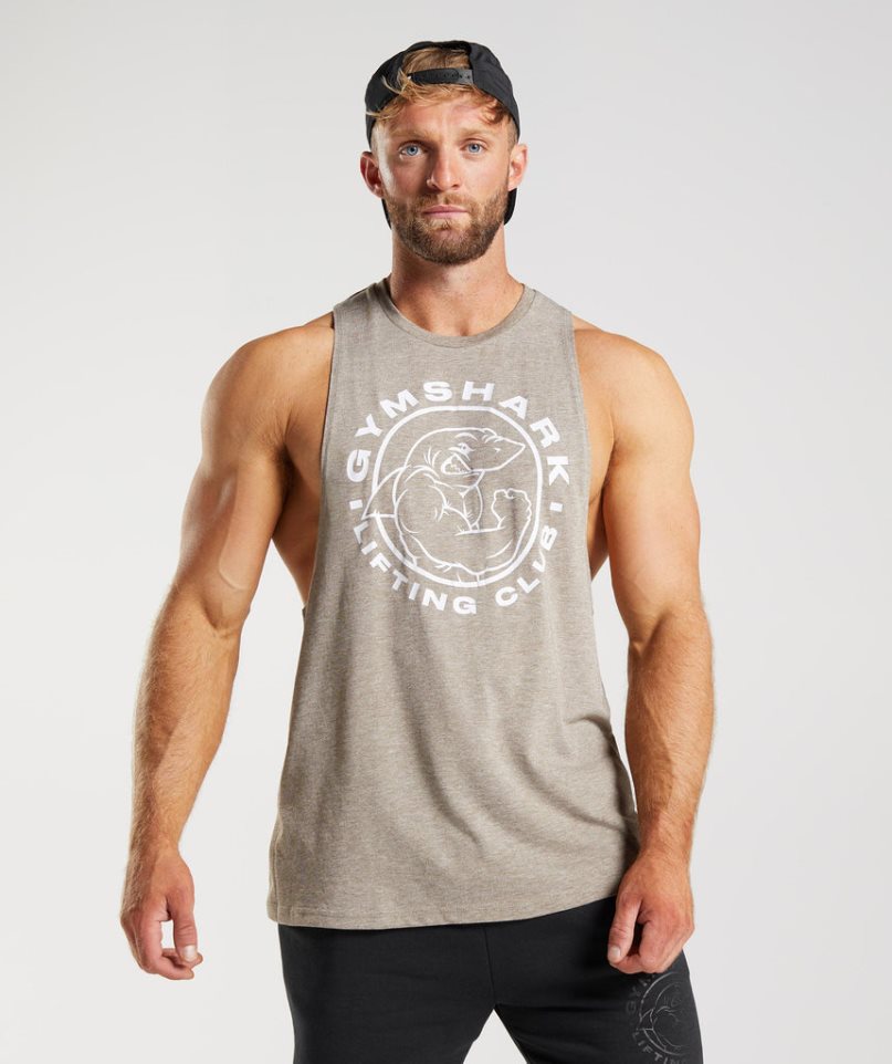 Men\'s Gymshark Legacy Drop Arm Tanks Grey | NZ 8RJULG